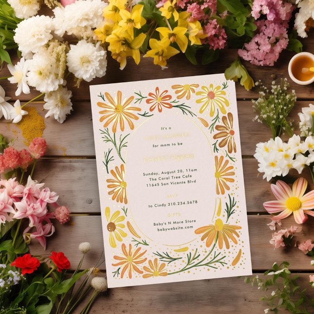 Invitation En Aluminium Baby shower de marguerites orange et jaune (Créateur téléchargé)