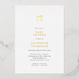 Invitation En Aluminium Baby shower d'empreintes or simples