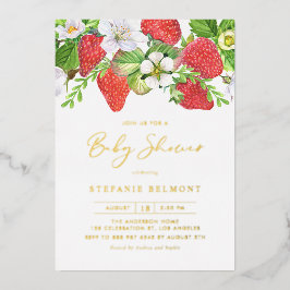 Invitation En Aluminium Baby shower d'été aux fraises d'aquarelle