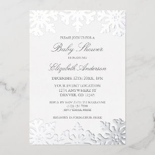 Invitation En Aluminium Baby shower d'hiver Silver Snowflake