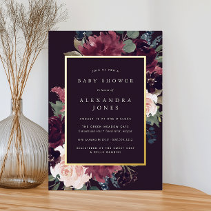 Invitation En Aluminium Baby shower en fleurs de prune