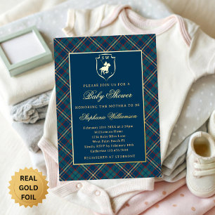 Invitation En Aluminium Baby Shower Équestre Polo Classic à Carreaux Bleus