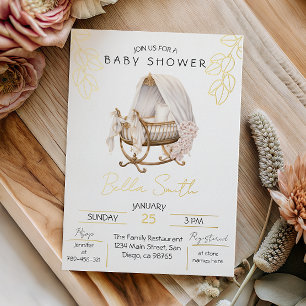 Invitation En Aluminium Baby-Shower Feuille D'Or Élégant Écrit Berceau
