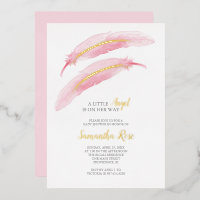 Baby Shower Fille Aquarelle Rose Plume
