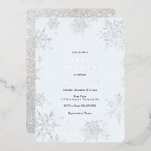 Invitation En Aluminium Baby Shower Flocon de Neige Bleu Bébé