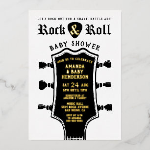 Invitation En Aluminium Baby Shower Guitare Rock and Roll