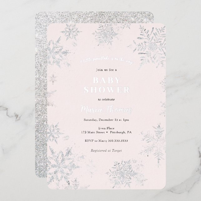 Invitation En Aluminium Baby shower Little Snowflake (Recto/Verso)