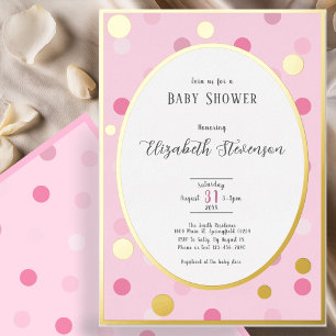 Invitation En Aluminium Baby Shower Rose Classique à Points Dorés
