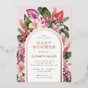 Invitation En Aluminium Baby Shower Rose Tropical
