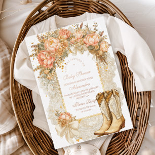 Invitation En Aluminium Baby shower Rustic Country Peony Boots