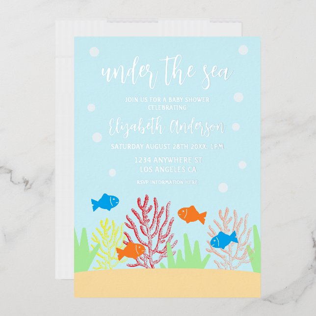 Invitation En Aluminium Baby shower Sea Life (Enveloppe)