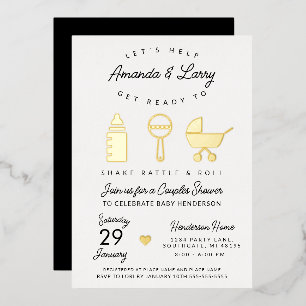 Invitation En Aluminium Baby shower Shake Rattle et Roll