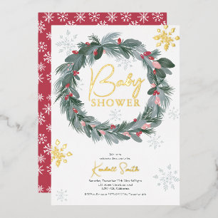 Invitation En Aluminium Baby shower vert bleu rouge floral couronne de Noë