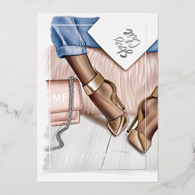 Invitation En Aluminium Bachelorette chic en argent et en or (Recto)