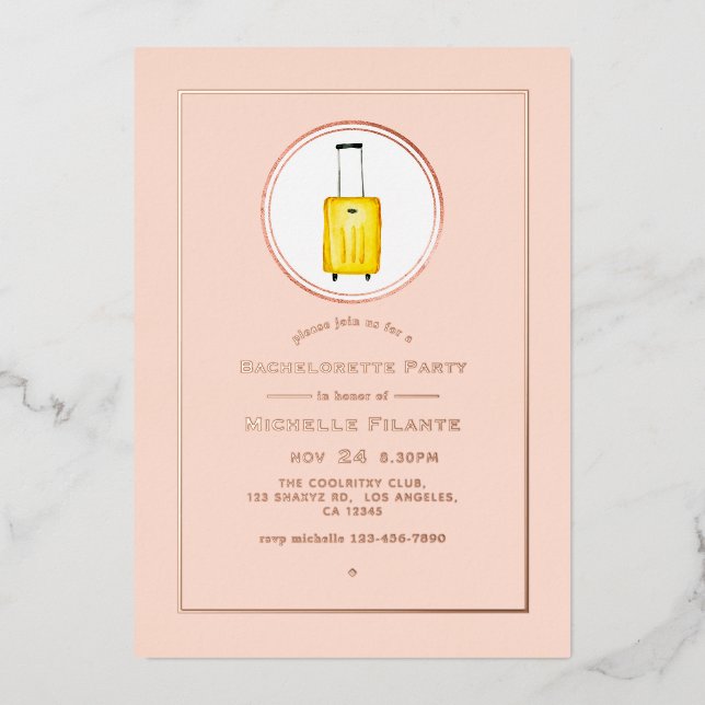 Invitation En Aluminium Bachelorette rose Gold et Blush Pink Travel (Recto)