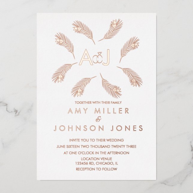 Invitation En Aluminium Bague en or à feuille tropicale pressée  (Recto)