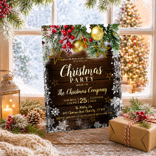 Invitation En Aluminium Baies Rustiques Boules Dorées Étoiles Fête de Noël