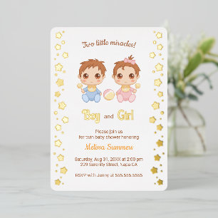 Invitation En Aluminium Bain de bébé jumeaux garçon fille