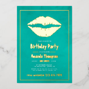 Invitation En Aluminium Baiser de lèvres d'anniversaire turquoise et or
