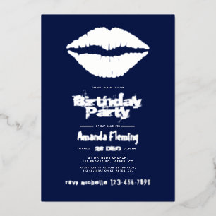 Invitation En Aluminium Baiser de lèvres pour anniversaire Navy et argent
