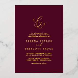 Invitation En Aluminium Baisse en or délicate   Mariage Monogram Bourgogne