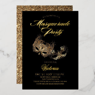 Invitation En Aluminium Bal masqué Or Noir 