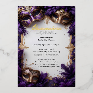 Invitation En Aluminium Bal Masqué Quinceañera Royal Baroque Violet