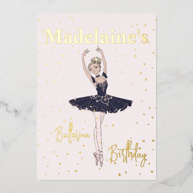 Invitation En Aluminium Ballerina Blue TuTu Girls Birthday Party (Recto)