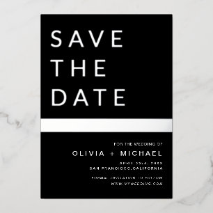 Invitation En Aluminium Bande d'argent noir Enregistrer la date Elegant