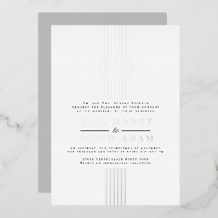 Invitation En Aluminium Bandes de feuille d'argent réel, mariage monogramm