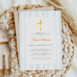 Invitation En Aluminium Baptême à l'aquarelle Baby Blue