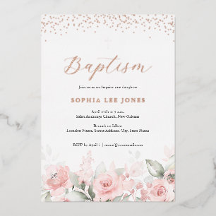 Invitation En Aluminium Baptême à l'aquarelle rose poudré floral