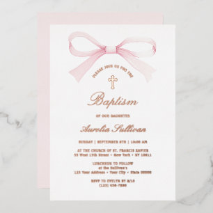 Invitation En Aluminium Baptême à l'arc rose aquarelle