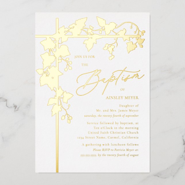 Invitation En Aluminium Baptême botanique de raisin Feuille (Recto)