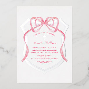 Invitation En Aluminium Baptême de la crête d'argent rose