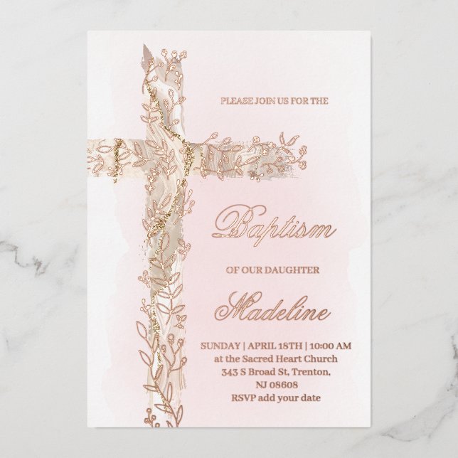 Invitation En Aluminium Baptême de la Croix Sainte (Recto)