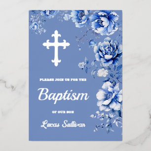 Invitation En Aluminium Baptême des fleurs bleues