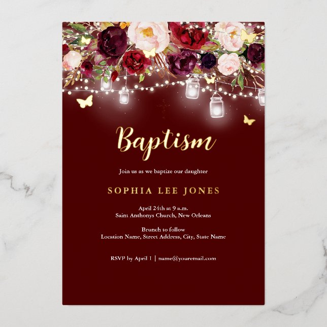 Invitation En Aluminium Baptême d'or Bourgogne (Recto)