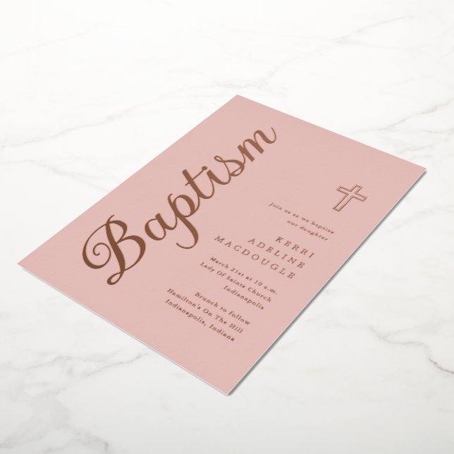 Invitation En Aluminium Baptême d'or Rose simple et élégant (Rotation)