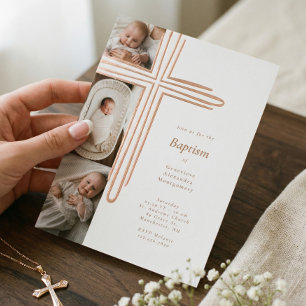 Invitation En Aluminium Baptême élégant Christening Croix religieuse Photo