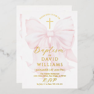 Invitation En Aluminium Baptême Gold et Rose Bow Boy Elegant Digital