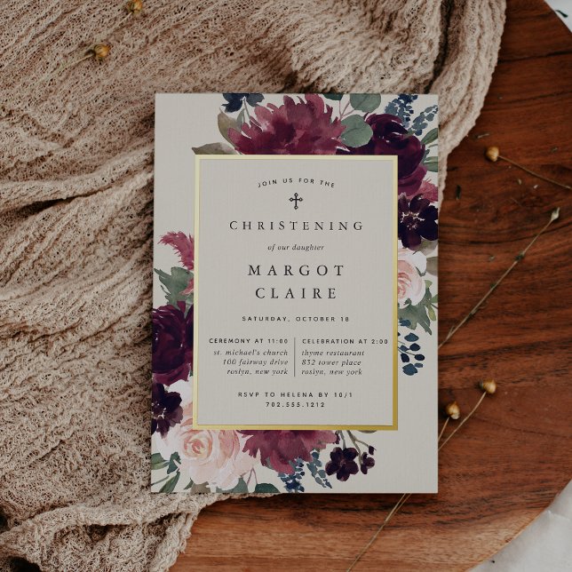 Invitation En Aluminium Baptême ou baptême en fleurs de prune (Créateur téléchargé)