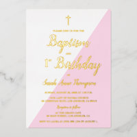 Baptême rose 1er anniversaire Croix métallique