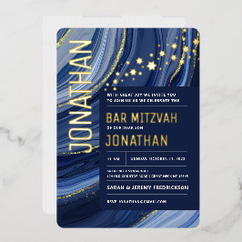 Invitation En Aluminium Bar Mitzvah Agate Marbre VÉRITABLE GOLD Foil Invit