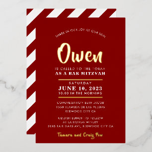 Invitation En Aluminium BAR MITZVAH calligraphie moderne bordeaux