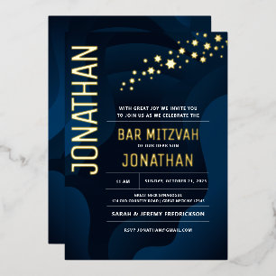 Invitation En Aluminium Bar Mitzvah Marine moderne Vagues VRAI OR