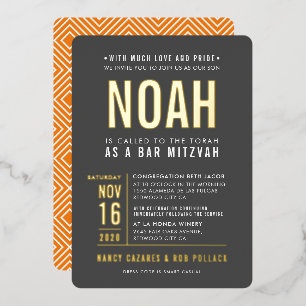 Invitation En Aluminium BAR MITZVAH moderne en gras de bloc type gris oran
