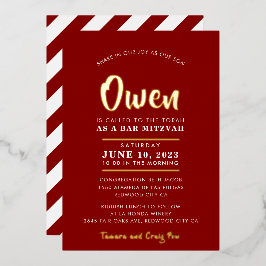 Invitation En Aluminium BAR MITZVAH moderne style calligraphie burgundy