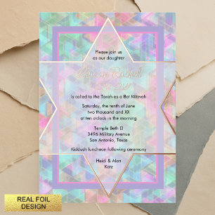 Invitation En Aluminium Bar Mitzvah motif étoile de David violet et rose