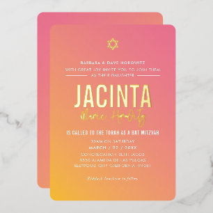 Invitation En Aluminium BAT MITZVAH étoile moderne dégradé rose jaune 